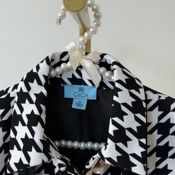 CeCe Black & White Houndstooth Tie-Neck Jacket - Picture 2 of 7